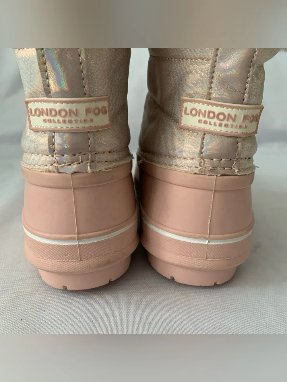 London Fog Boots Girls Size 3 Pink Faux Fur Lace Up Winter Snow Rain FNF21Y5 EUC